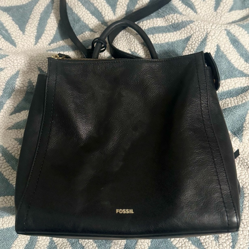 Fossil Black Leather Crossbody or Backpack